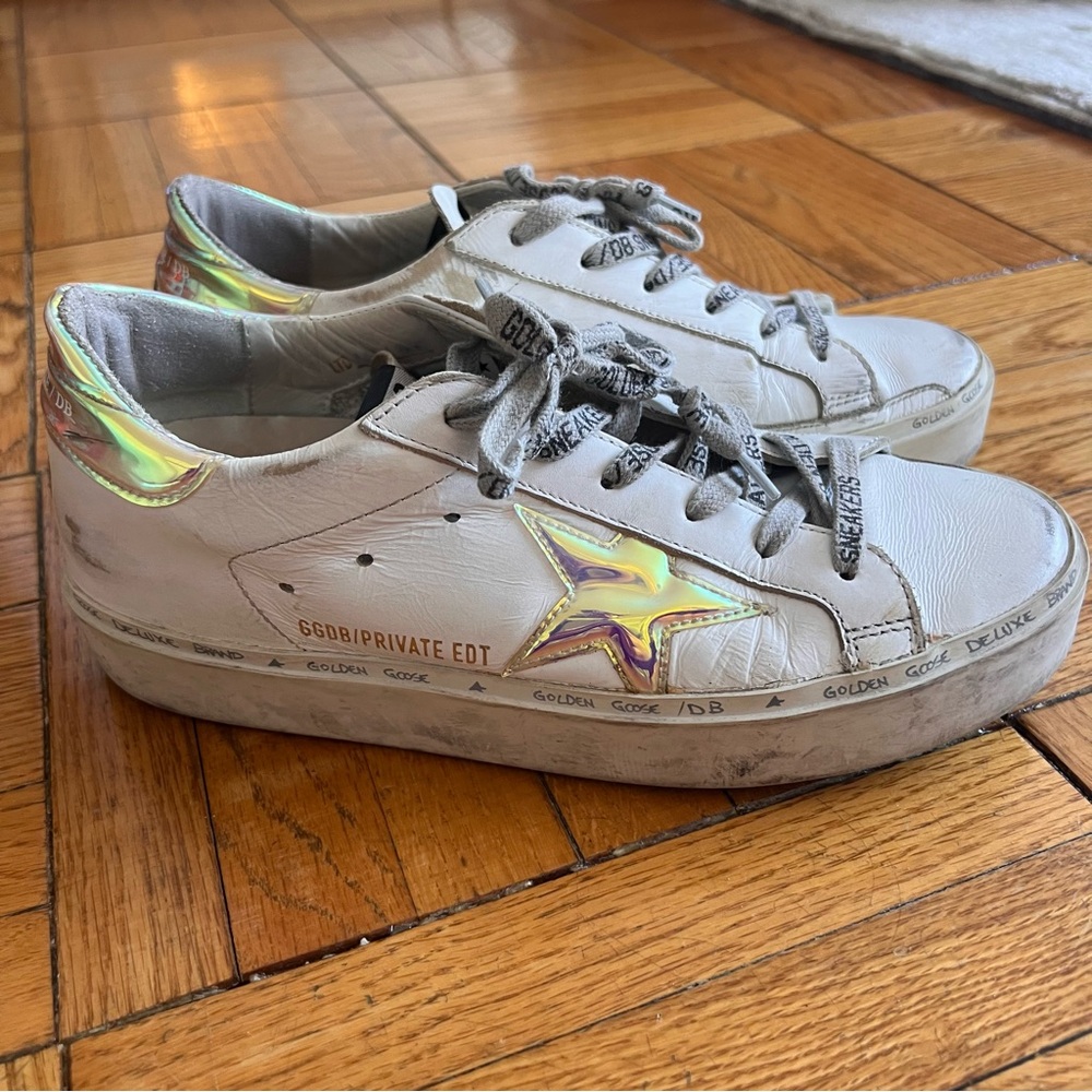 Golden Goose White and Silver Sneakers